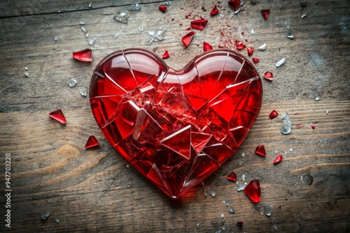 broken heart glass with shattered fragment