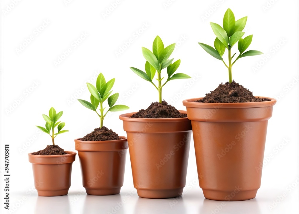 row of plant pot grow from small to big. Growth and development row of plant pot grow from small to big. Growth and development