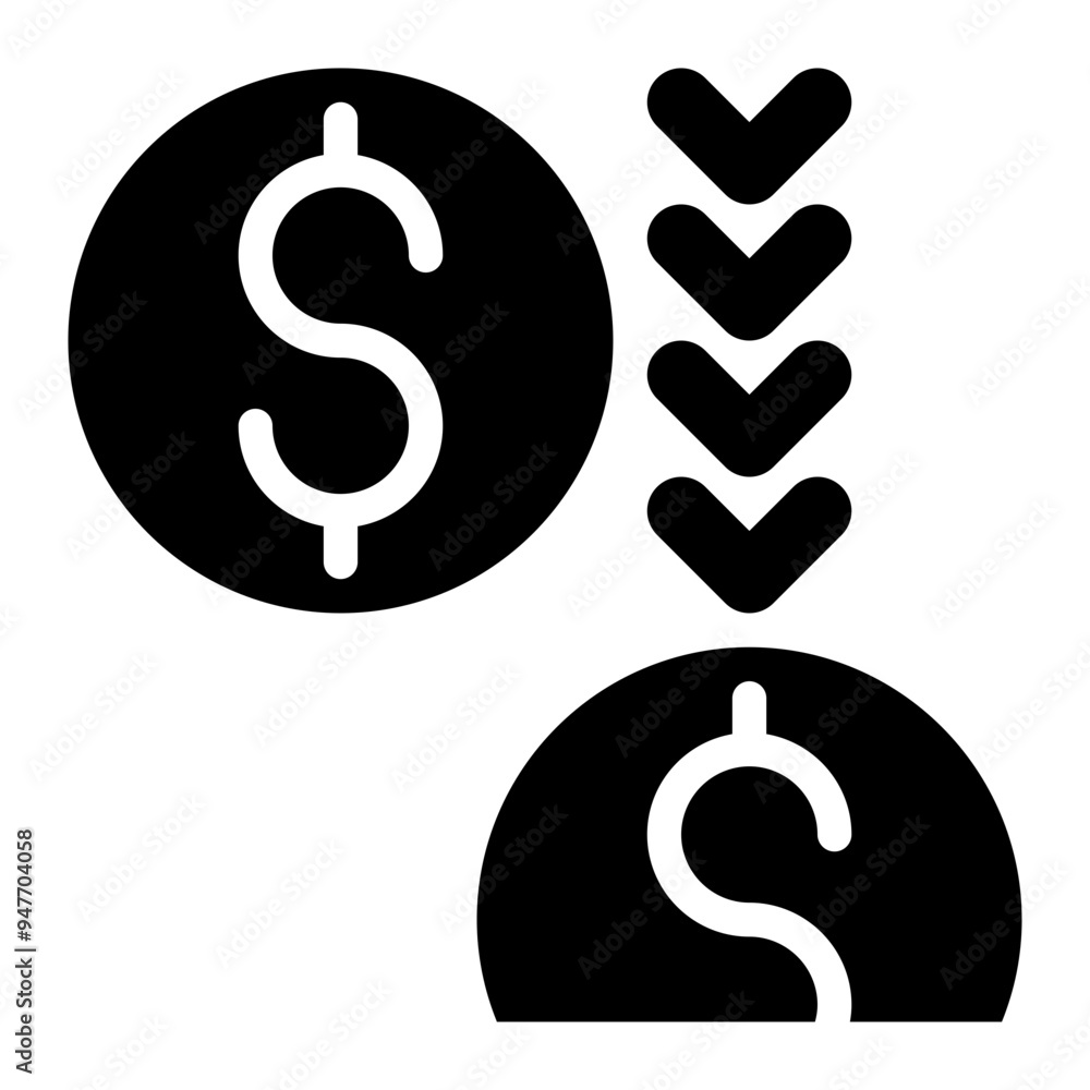 depreciation, reduction, value, inflation, business solid or glyph icon