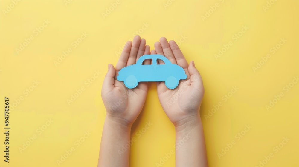 Fototapeta premium The child holding blue car