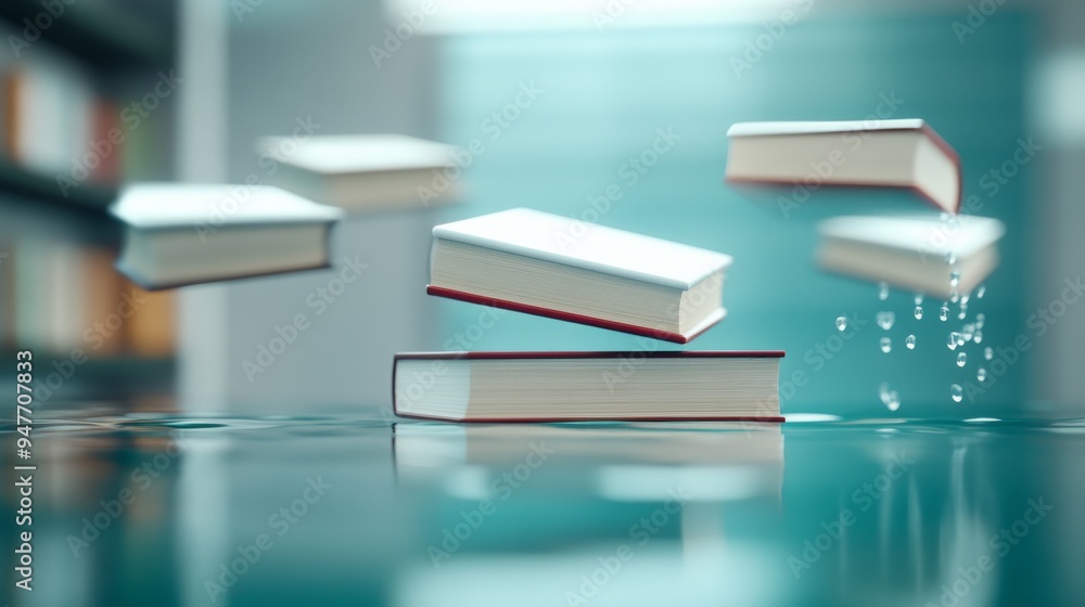floating books are transforming into a cascade of glowing floating books are transforming into a cascade of glowing