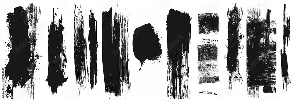 Abstract Black Ink Brushstrokes on White Background Abstract Black Ink Brushstrokes on White Background