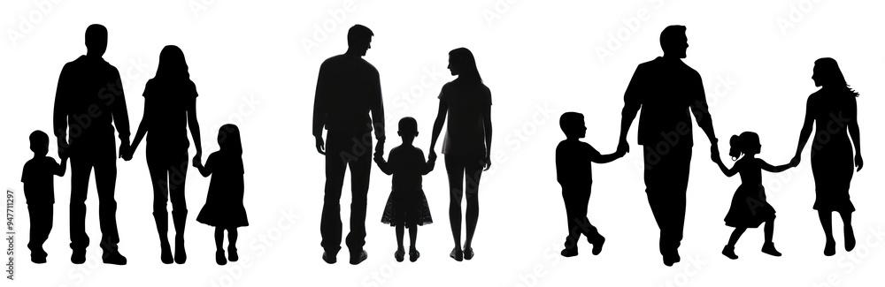 silhouette 2d graphic of family png cut out element set