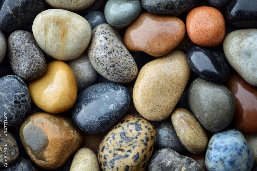 Colorful, smooth pebbles arranged on a natural surface. Stones background Colorful, smooth pebbles arranged on a natural surface. Stones background