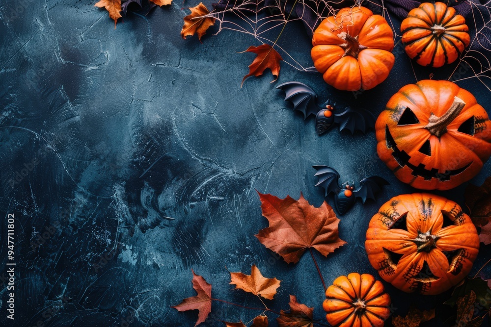 Halloween pumpkins on blue Halloween pumpkins on blue
