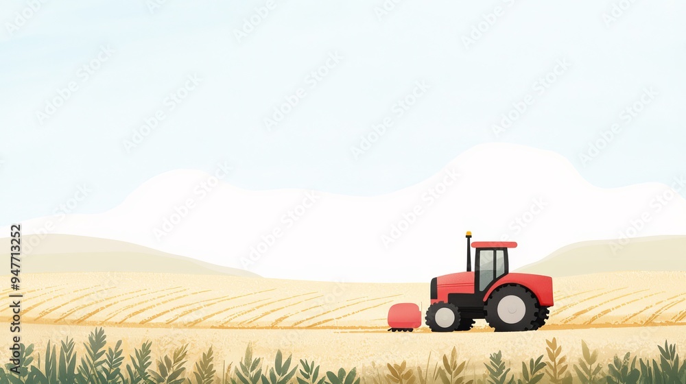 Fototapeta premium Smart farming, autonomous machinery in lush fields, sustainable agriculture, Watercolor style, copy space