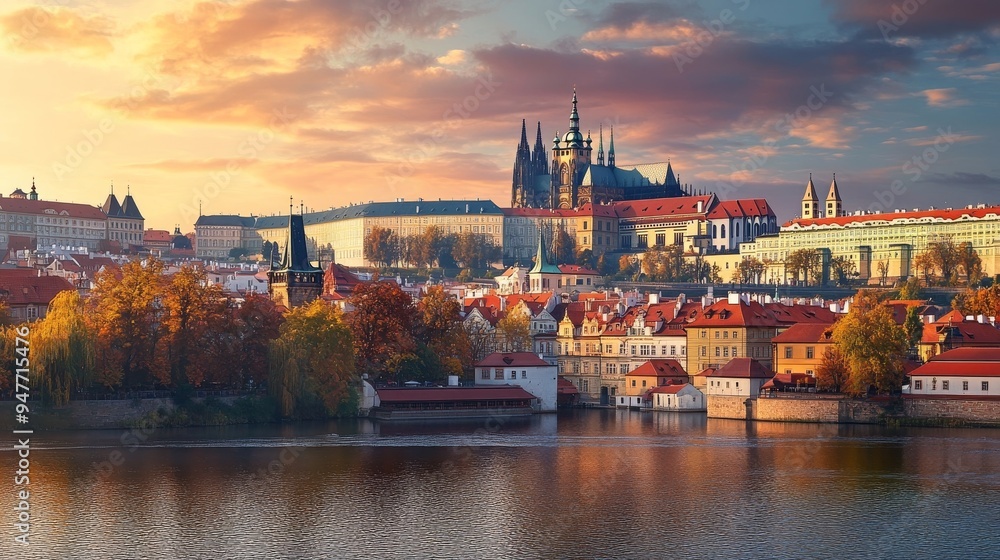 Fototapeta premium Gothic Castle Overlooks Vltava in Prague