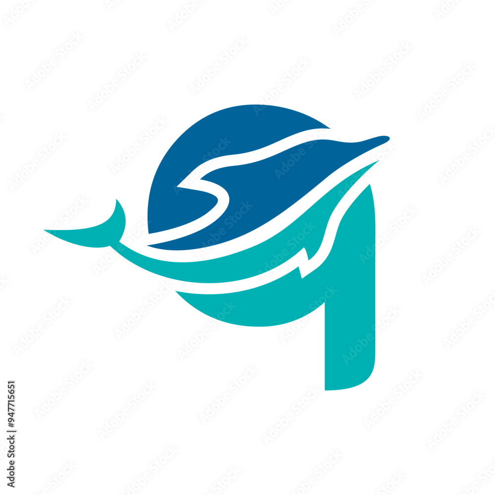 a logo combination of dolphins with letters, initials, numbers or alphabets with a blue base color for business purpose and other a logo combination of dolphins with letters, initials, numbers or alphabets with a blue base color for business purpose and other