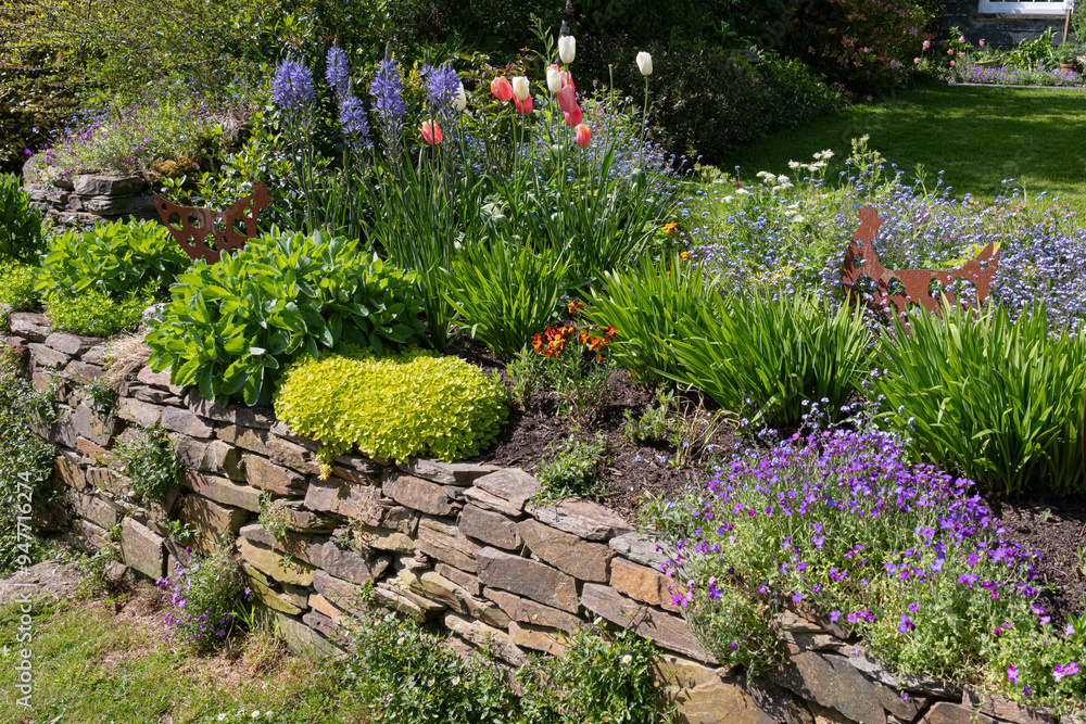 Obraz premium spring flowers in English country garden