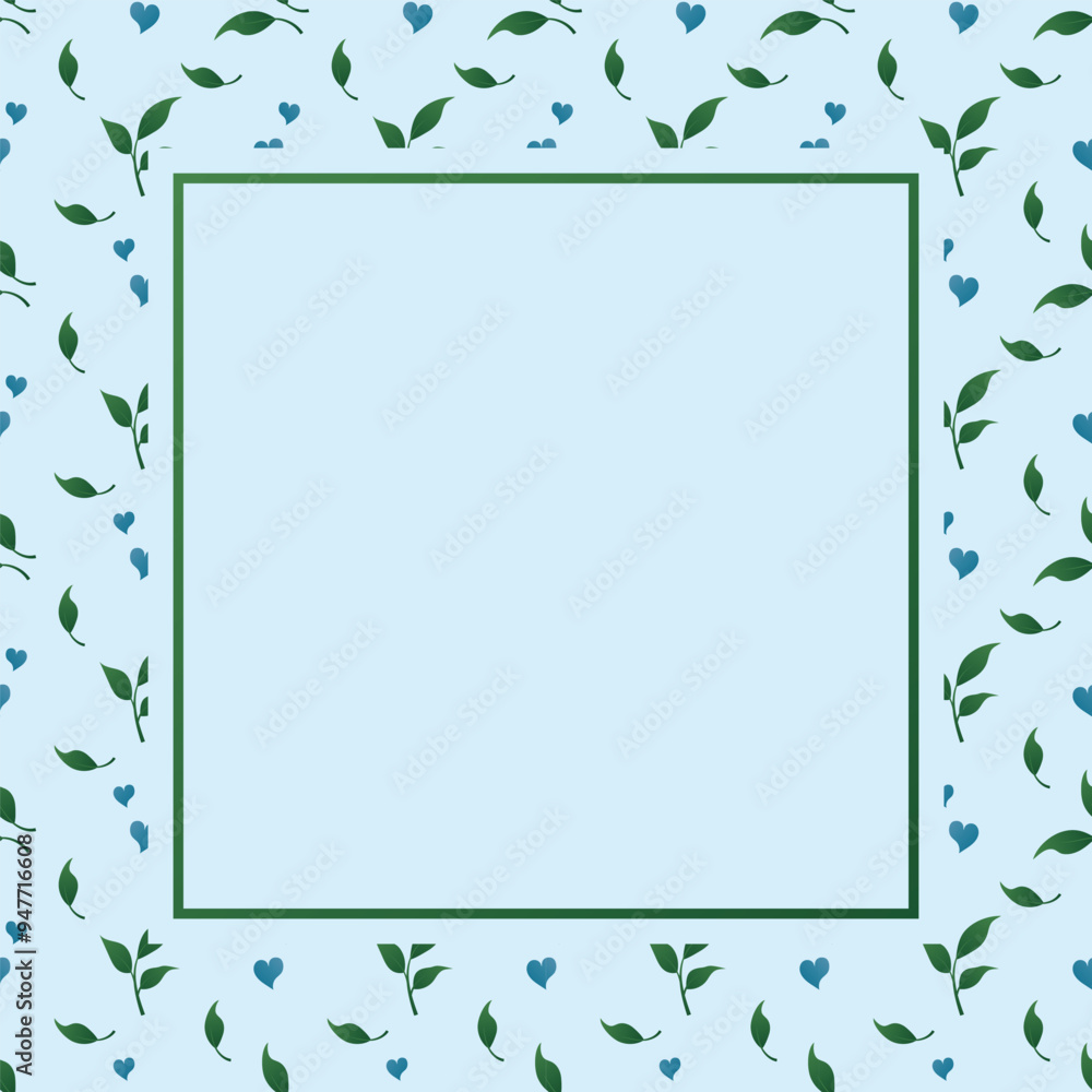 Vector soft blue leaves frame and poster seamless pattern background graphic design Vector soft blue leaves frame and poster seamless pattern background graphic design