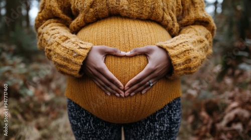 Pregnant heart hands tummy. photo