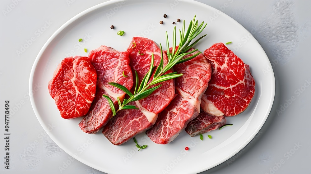 Sliced roast beef arranged neatly on a simple ceramic plate with no additional decoration. Minimalist Art Media realistic Sliced roast beef arranged neatly on a simple ceramic plate with no additional decoration. Minimalist Art Media realistic