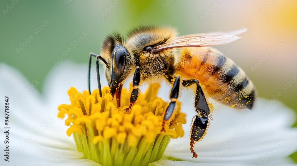 Close-up of a Bee Pollinating a Flower Close-up of a Bee Pollinating a Flower