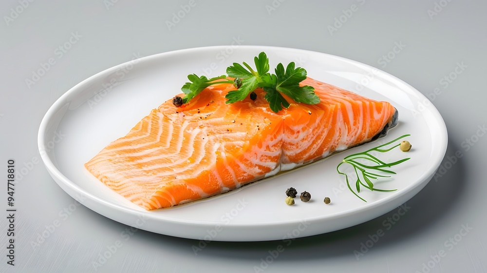 A perfectly seared salmon fillet on a simple, round plate with no additional garnishes. Minimalist Art Media realistic A perfectly seared salmon fillet on a simple, round plate with no additional garnishes. Minimalist Art Media realistic