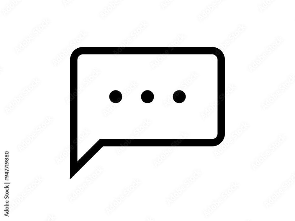 ミニマルな長方形吹き出しアイコンB：三点リーダー黒線