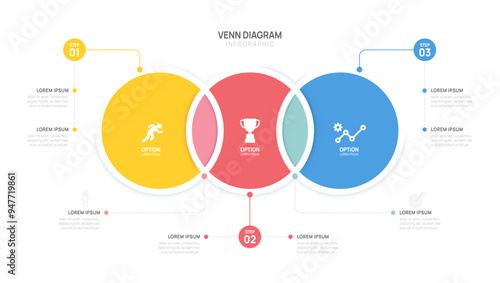 Infographic Circle Venn diagram chart template for business start up presentation with venn diagram elements vector illustration.