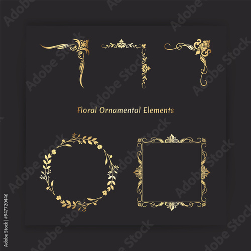 A black background with a golden gradient floral frames and ornate elements.