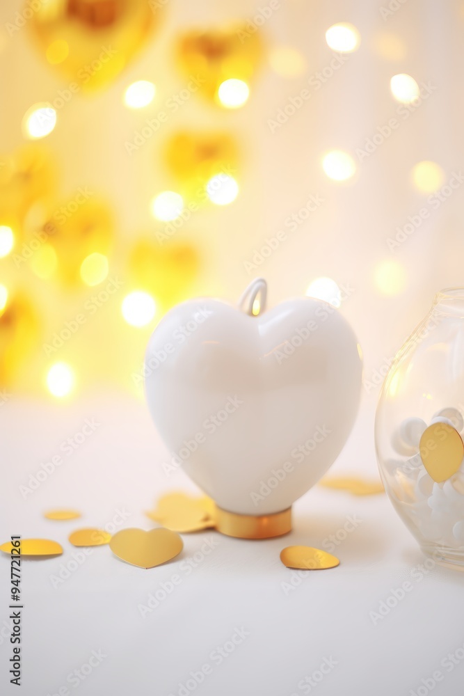 White heart candle with gold accents White heart candle with gold accents
