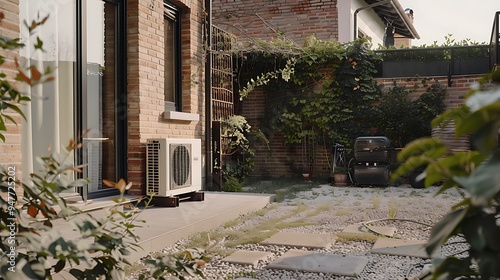 Obraz na płótnie An airborne stream heat pump unit in an elegant brick residency w salonie