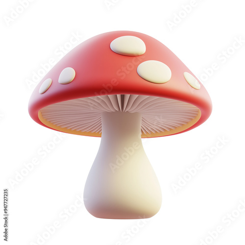 3D rendering icon mushroom illustration PNG. cartoon minimal style on transparent isolated background.