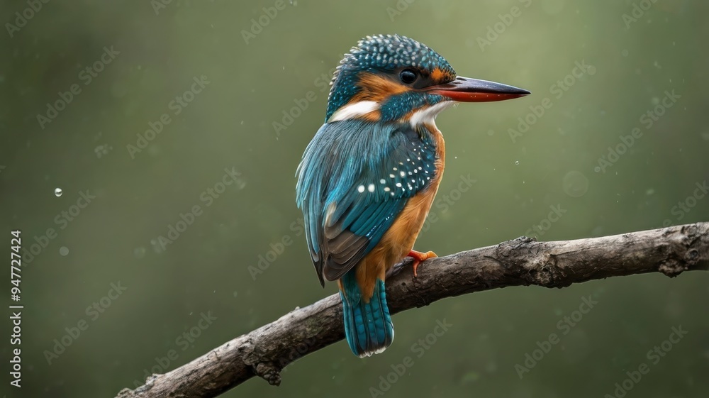 Fototapeta premium Isolated kingfisher portrait, flying, sitting on branch, transparent background