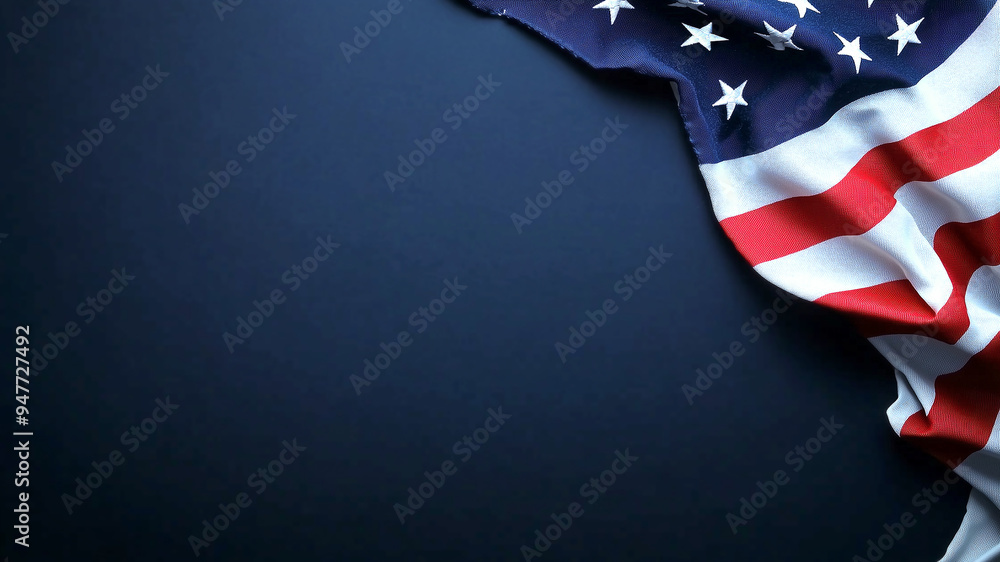 American US flag on dark blue background with copy space, presidential election, american national holiday, July 4, Veteran or memorial day patriotic banner