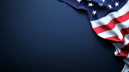 American US flag on dark blue background with copy space, presidential midterm elections 2026, american national holiday, July 4, Veterans or memorial day patriotic banner