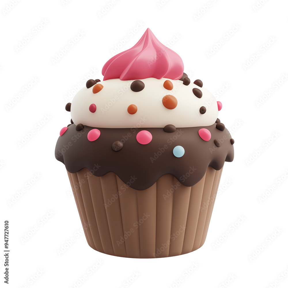 3D rendering icon Chocolate Cup cake illustration PNG. cartoon minimal style on transparent isolated background.