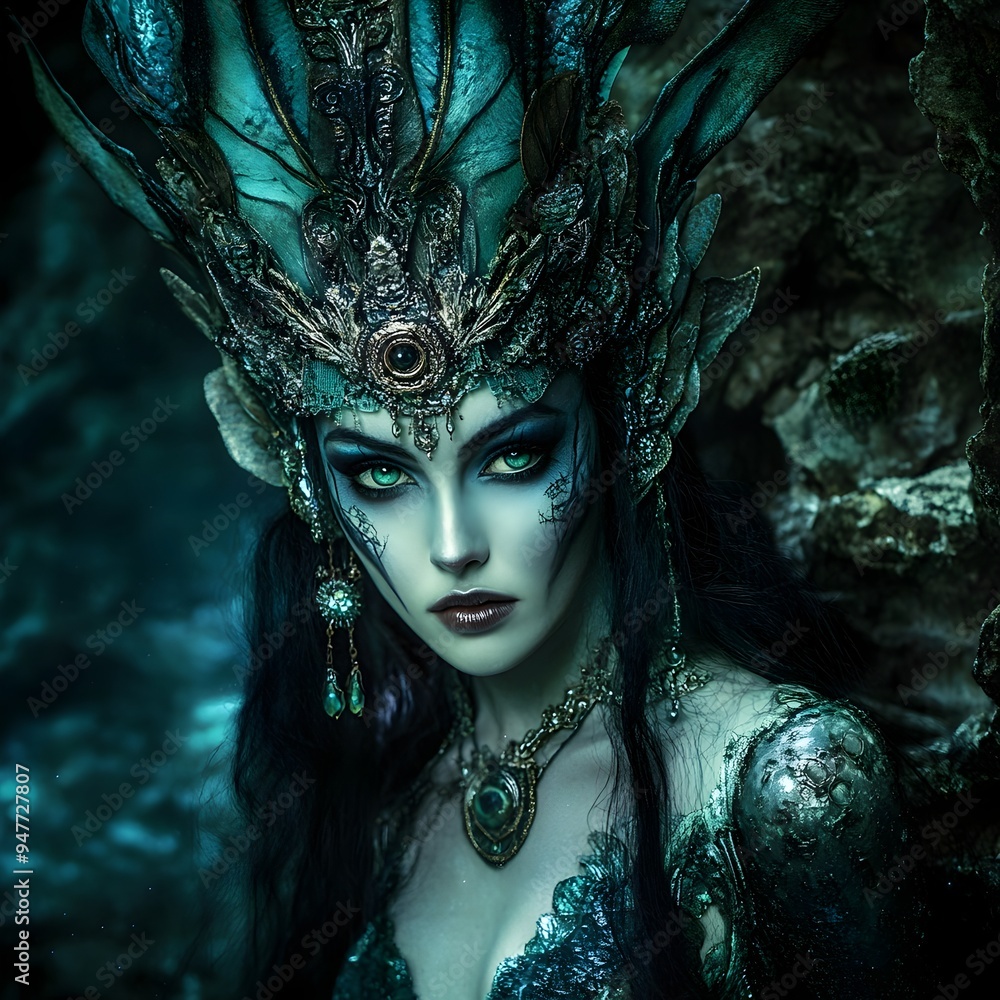 Mystical Mermaid Priestess Presiding Over Submerged Underwater Ritual in Secluded Cove Mystical Mermaid Priestess Presiding Over Submerged Underwater Ritual in Secluded Cove