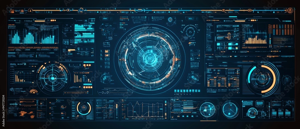 The design of a digital futuristic user interface for HUDs. Stock image. The design of a digital futuristic user interface for HUDs. Stock image.