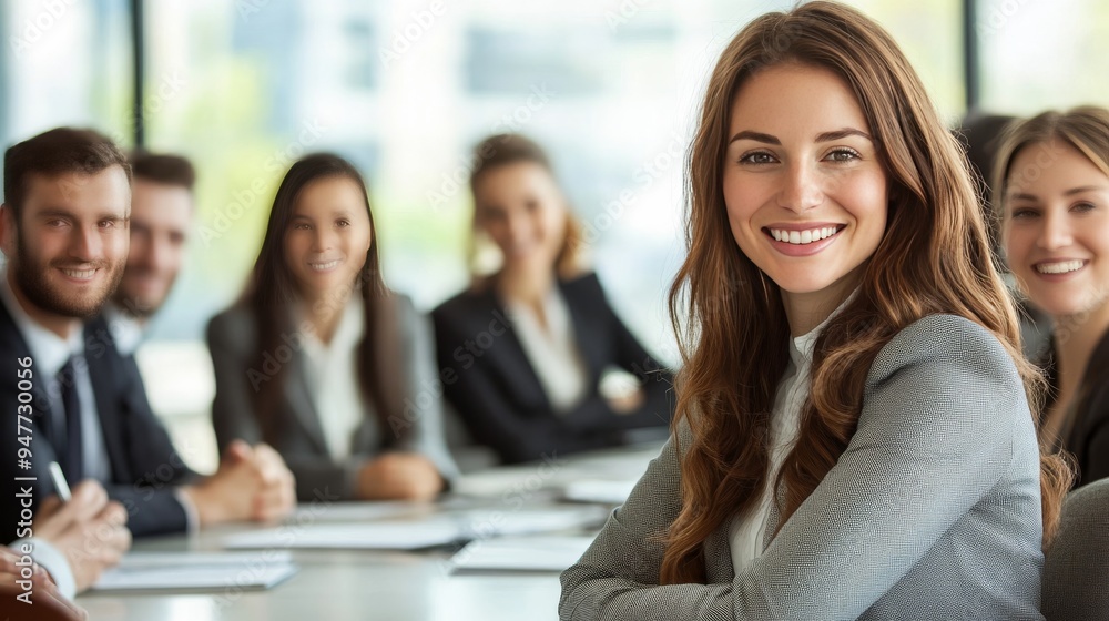 Smiling businesswoman with team Smiling businesswoman with team