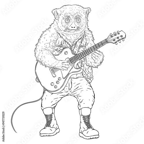 Slow Lorises Guitarist Line Art 1