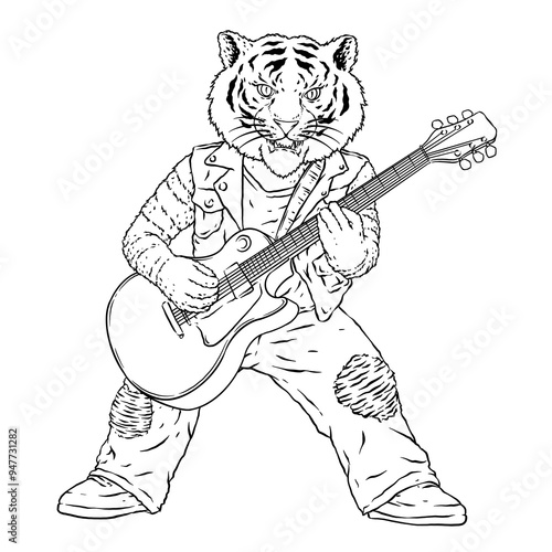 Tiger Guitarist Line Art 1