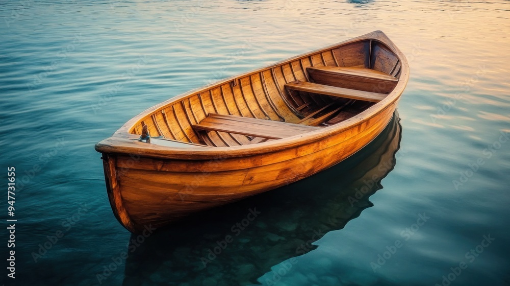 Obraz premium Wooden Rowboat on a Calm Lake