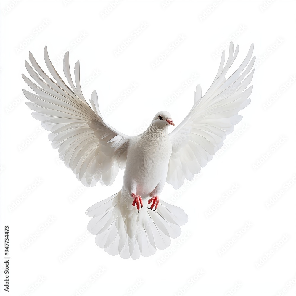 Obraz premium Stock image of a white dove in flight - isolated on transparent background