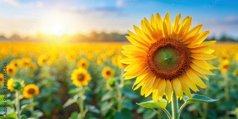 Beautiful sunflower blooming in a field under the sun, sunflower, bloom, field, summer, yellow, nature, plant, petals, vibrant Beautiful sunflower blooming in a field under the sun, sunflower, bloom, field, summer, yellow, nature, plant, petals, vibrant