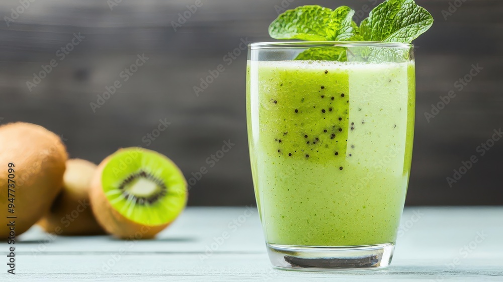 Kiwi smoothie, glass, green shades close up, focus on, copy space Cool and refreshing colors Double exposure silhouette with kiwi Kiwi smoothie, glass, green shades close up, focus on, copy space Cool and refreshing colors Double exposure silhouette with kiwi