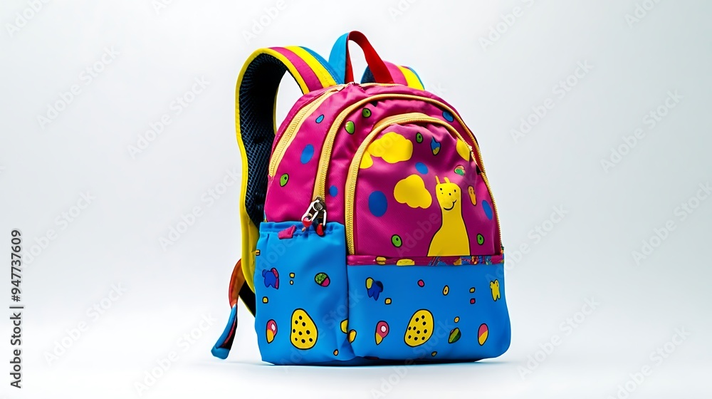 Vibrant and Playful Children's Backpack on White Background Vibrant and Playful Children's Backpack on White Background