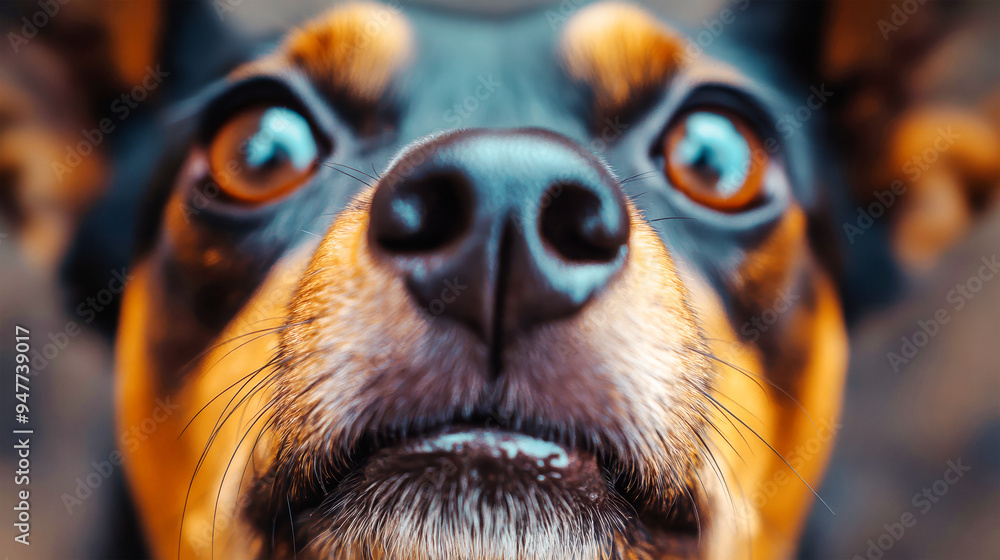 A curious puppy's big, sparkling eyes capture the viewer's attention with their playful innocence and charm A curious puppy's big, sparkling eyes capture the viewer's attention with their playful innocence and charm