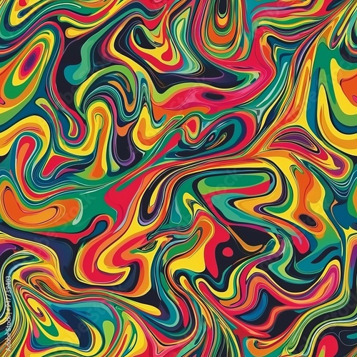 Seamless pattern of intense, swirling psychedelic colors creating a dynamic look