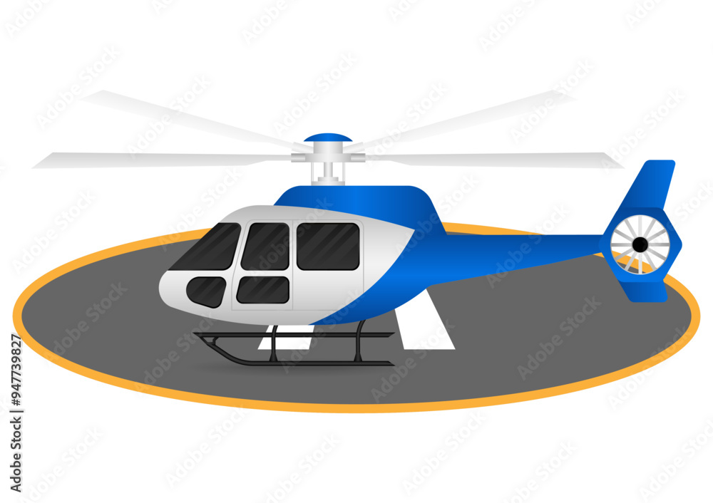 Fototapeta premium Helicopter Parked at Helipad. Vector Illustration. 