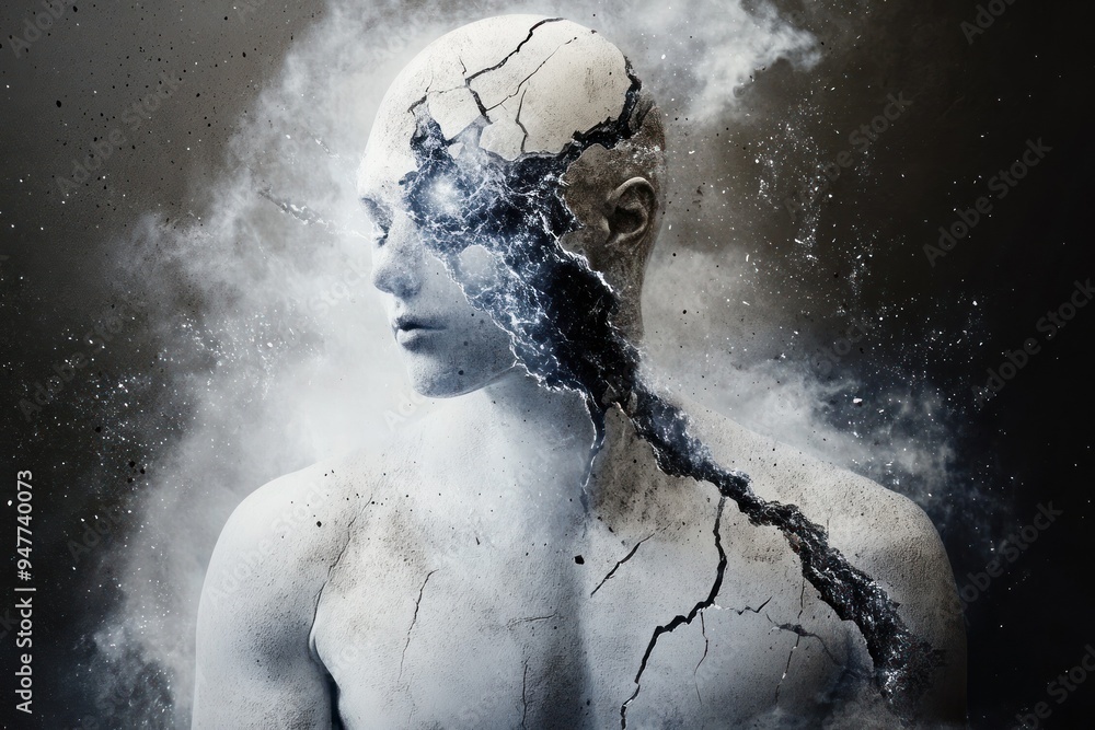 Obraz premium Abstract cracked human figure with smoke effect