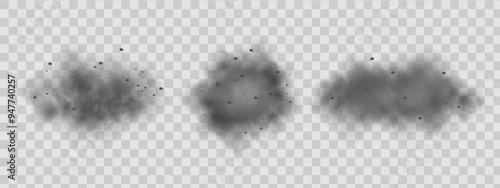 Vector background of a sand explosion with dirt and cloud smoke. Brown sandstorm splash and  dirty ground with a textured wind effect.Yellow flying particles and stone.