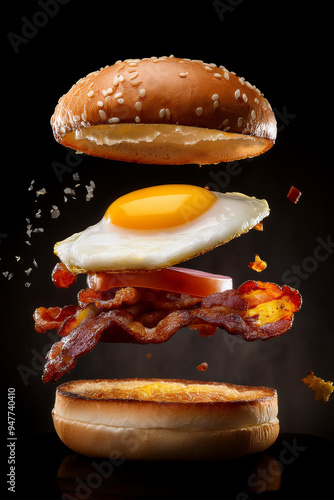 Flying Burger Aligned Next to Studio Background