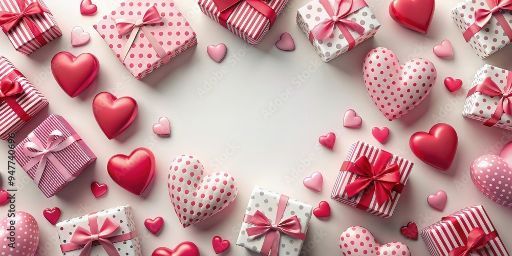 Whimsical pattern of hearts and gift boxes, perfect for Valentine's Day or birthday celebrations, hearts, gift boxes Whimsical pattern of hearts and gift boxes, perfect for Valentine's Day or birthday celebrations, hearts, gift boxes