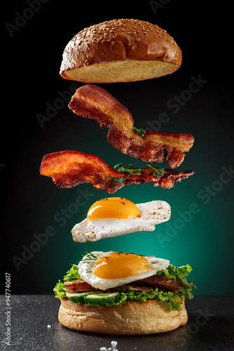 Flying Burger Aligned Next to Studio Background