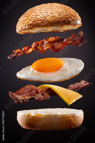 Flying Burger Aligned Next to Studio Background