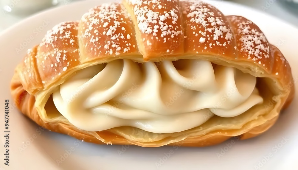 Close Up of Delicious Pastry Filled with Creamy Filling Close Up of Delicious Pastry Filled with Creamy Filling
