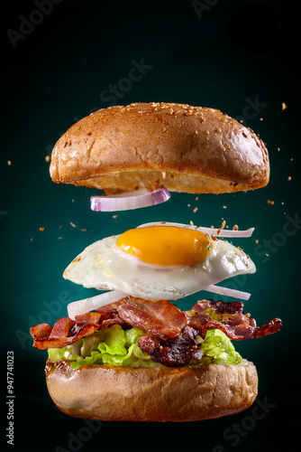 Flying Burger Aligned Next to Studio Background