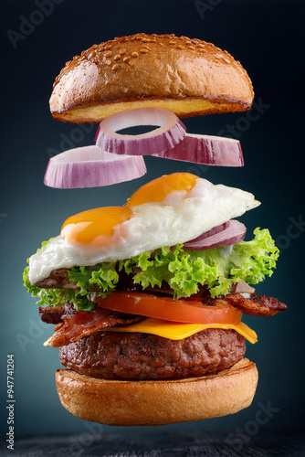 Flying Burger Aligned Next to Studio Background